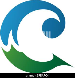 Blue and Green Round Curly Letter C Icon on a White Background Stock Vector
