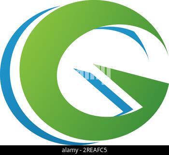 Blue and Green Round Layered Letter G Icon on a White Background Stock Vector