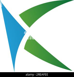 Blue and Green Spiky Letter K Icon on a White Background Stock Vector
