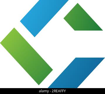 Blue and Green Square Letter C Icon Made of Rectangles on a White Background Stock Vector