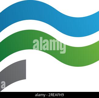 Blue and Green Wavy Flag Shaped Letter F Icon on a White Background Stock Vector