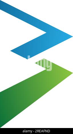 Blue and Green Zigzag Shaped Letter B Icon on a White Background Stock Vector