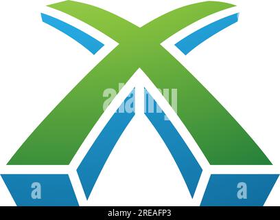 Green and Blue 3d Shaped Letter X Icon on a White Background Stock Vector