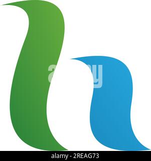Green and Blue Calligraphic Letter H Icon on a White Background Stock Vector