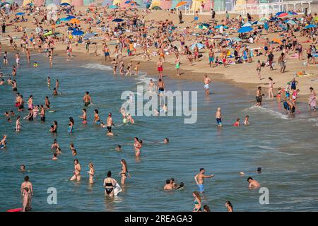 Many people bathing on a beach. Stock Photo