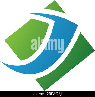 Green and Blue Diamond Square Letter J Icon on a White Background Stock Vector