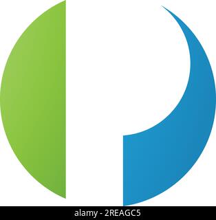 Green and Blue Circle Shaped Letter P Icon on a White Background Stock Vector