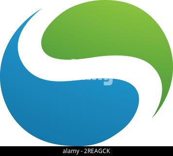 Green and Blue Circle Shaped Letter S Icon on a White Background Stock Vector