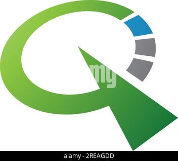 Green and Blue Clock Shaped Letter Q Icon on a White Background Stock Vector