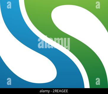 Green and Blue Fish Fin Shaped Letter S Icon on a White Background Stock Vector