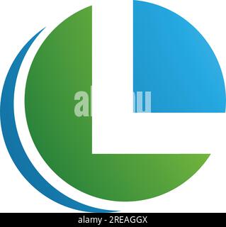 Green and Blue Circle Shaped Letter L Icon on a White Background Stock Vector