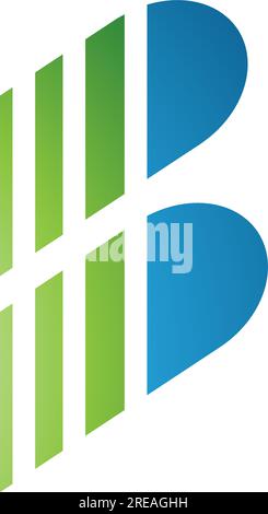 Green and Blue Letter B Icon with Vertical Stripes on a White Background Stock Vector