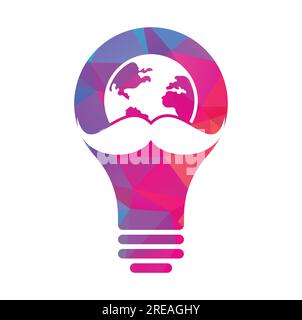 Mustache and globe vector icon logo design. World man day vector logo design template. Stock Vector