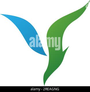 Green and Blue Diving Bird Shaped Letter Y Icon on a White Background Stock Vector