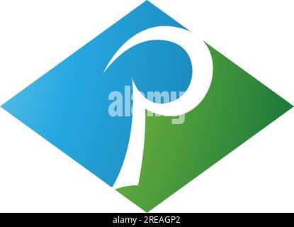 Green and Blue Horizontal Diamond Letter P Icon on a White Background Stock Vector