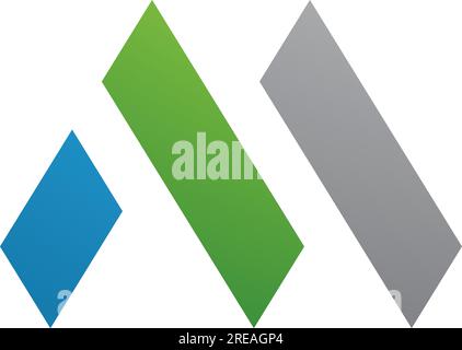 Green and Blue Letter M Icon with Rectangles on a White Background Stock Vector