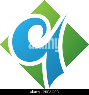 Green and Blue Diamond Shaped Letter Q Icon on a White Background Stock Vector