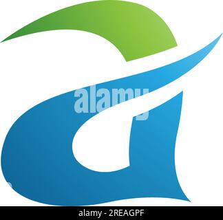 Green and Blue Curvy Spikes Letter A Icon on a White Background Stock Vector