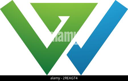 Green and Blue Letter W Icon with Intersecting Lines on a White Background Stock Vector