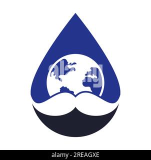 Mustache and globe vector icon logo design. World man day vector logo design template. Stock Vector