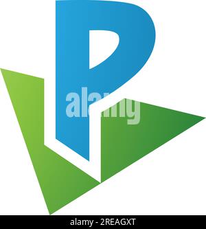 Green and Blue Letter P Icon with a Triangle on a White Background Stock Vector
