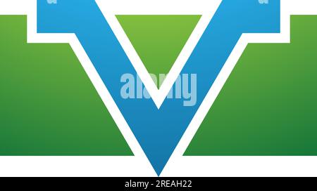 Green and Blue Rectangle Shaped Letter V Icon on a White Background Stock Vector