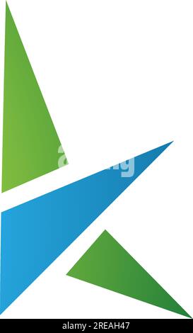 Green and Blue Letter K Icon with Triangles on a White Background Stock Vector