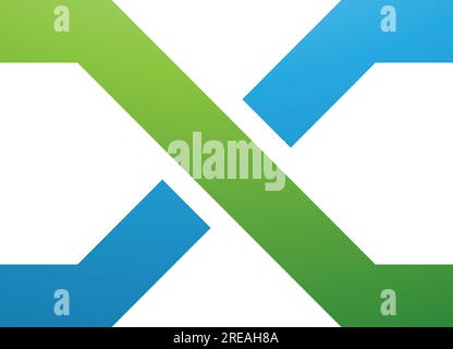 Green and Blue Letter X Icon with Crossing Lines on a White Background Stock Vector