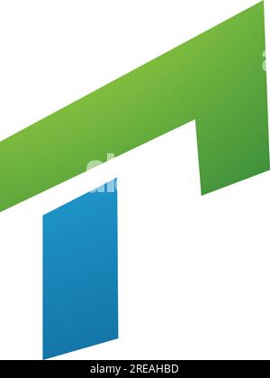 Green and Blue Rectangular Letter R Icon on a White Background Stock Vector