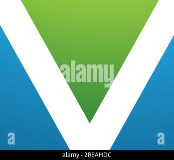 Green and Blue Rectangular Shaped Letter V Icon on a White Background Stock Vector