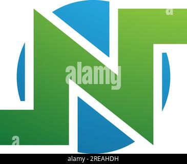 Green and Blue Round Bold Letter N Icon on a White Background Stock Vector