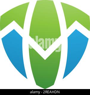 Green and Blue Shield Shaped Letter T Icon on a White Background Stock Vector
