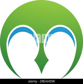 Green and Blue Round Letter M Icon with Pointy Tips on a White Background Stock Vector