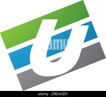 Green and Blue Rectangular Shaped Letter U Icon on a White Background Stock Vector