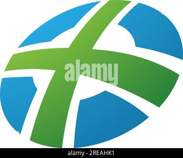 Green and Blue Round Shaped Letter X Icon on a White Background Stock Vector
