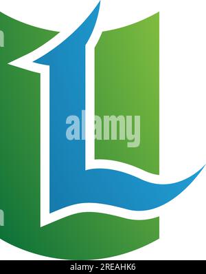 Green and Blue Shield Shaped Letter L Icon on a White Background Stock Vector