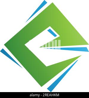 Green and Blue Square Diamond Letter E Icon on a White Background Stock Vector
