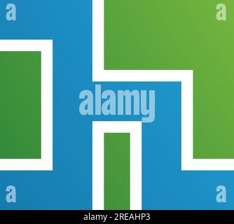 Green and Blue Square Shaped Letter H Icon on a White Background Stock Vector