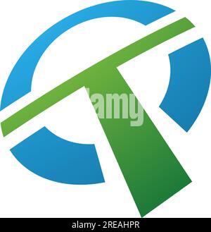 Green and Blue Round Shaped Letter T Icon on a White Background Stock Vector