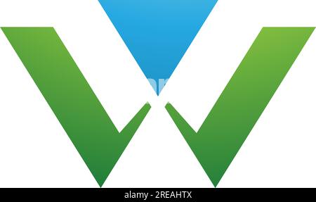 Green and Blue Triangle Shaped Letter W Icon on a White Background Stock Vector
