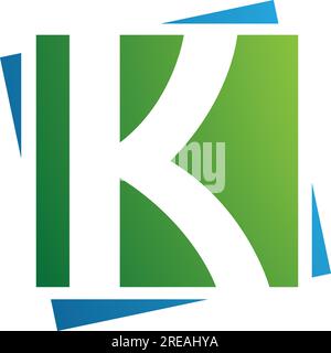 Green and Blue Square Letter K Icon on a White Background Stock Vector