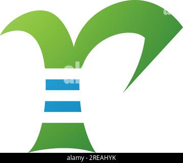 Green and Blue Striped Letter R Icon on a White Background Stock Vector