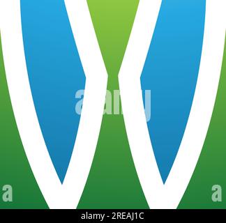 Green and Blue Square Shaped Letter W Icon on a White Background Stock Vector