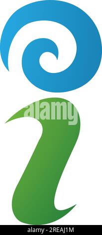 Green and Blue Swirly Letter I Icon on a White Background Stock Vector