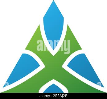 Green and Blue Triangle Shaped Letter X Icon on a White Background Stock Vector