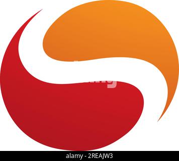 Orange and Red Circle Shaped Letter S Icon on a White Background Stock Vector