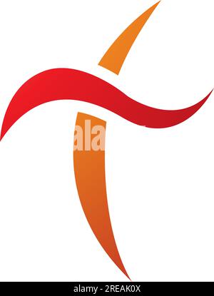 Orange and Red Curvy Sword Shaped Letter T Icon on a White Background Stock Vector