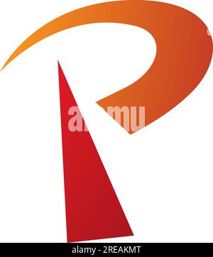 Orange and Red Radio Tower Shaped Letter P Icon on a White Background Stock Vector