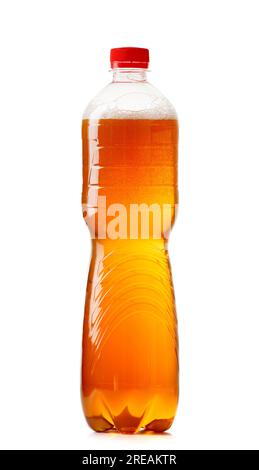 Craft draft beer in a transparent plastic bottle, isolated on a white background. Stock Photo