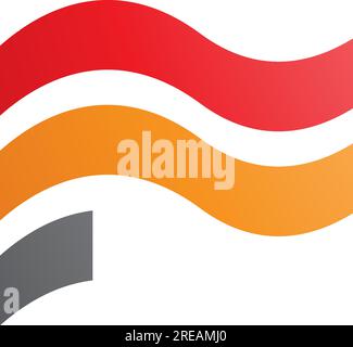 Orange and Red Wavy Flag Shaped Letter F Icon on a White Background Stock Vector
